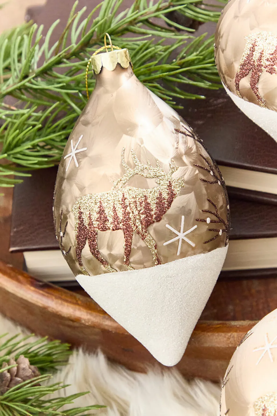 5" - 6" Bronze & Glitter Moose Glass Ornament