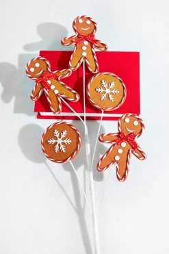 27" Brown, White and Red Gingerbread Spray
