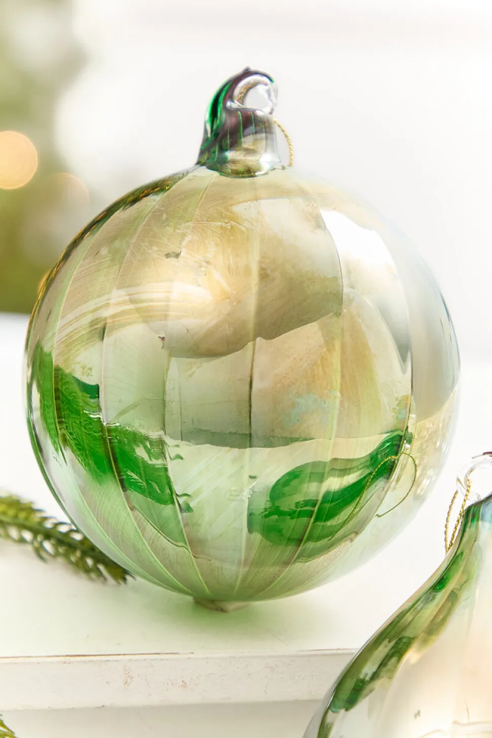 4" - 7" Brushed Copper & Reflective Blown Glass Ornament