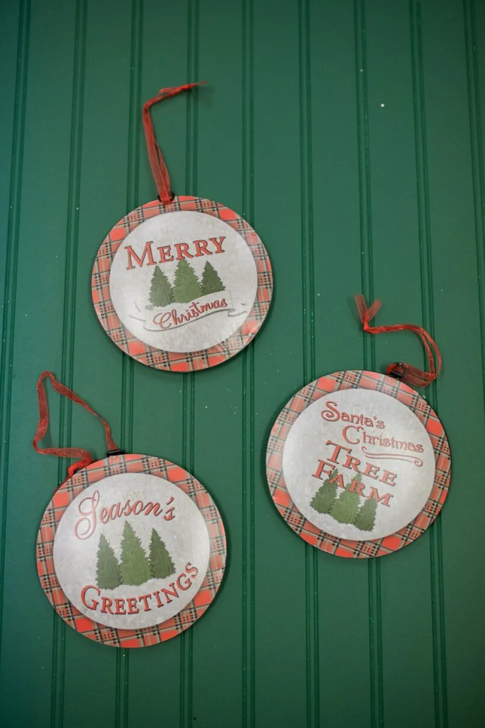 6.6” Buffalo Plaid Metal Christmas Ornaments