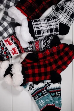 Buffalo Plaid Thermal Slipper Socks with Non-Slip Grippers