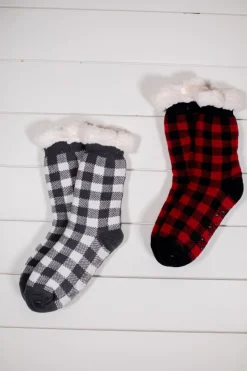 Buffalo Plaid Thermal Slipper Socks with Non-Slip Grippers