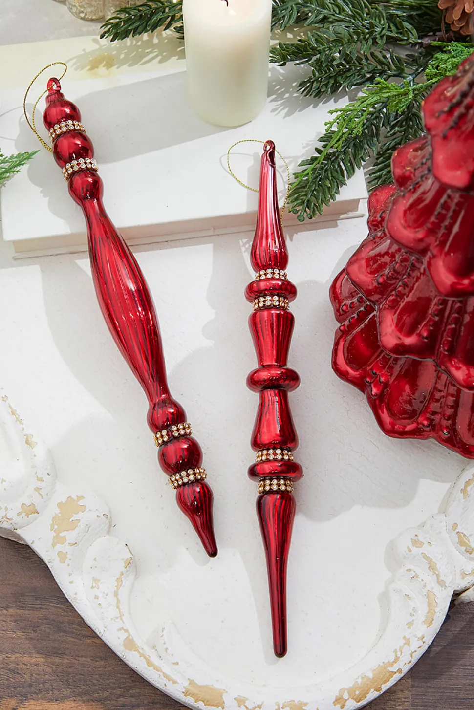 12" Burgundy Glass with Jewel Band Icicle Ornament