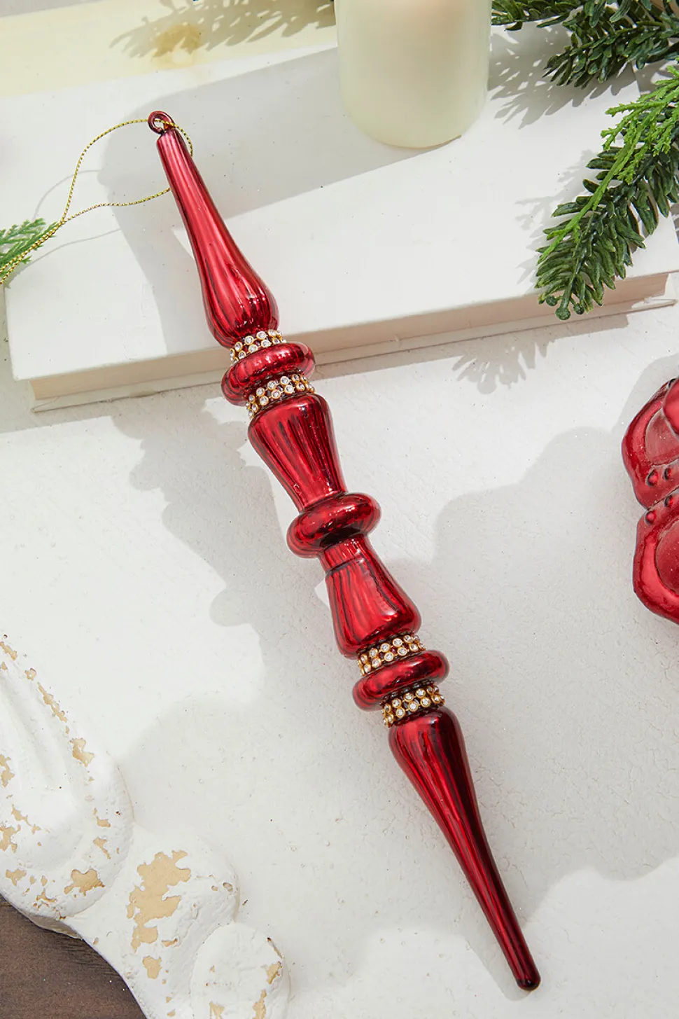 12" Burgundy Glass with Jewel Band Icicle Ornament
