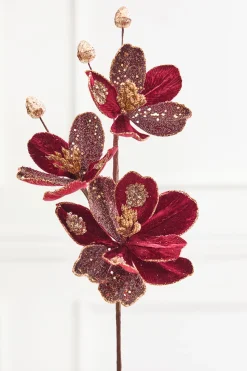 23.5" Burgundy & Gold Magnolia Spray