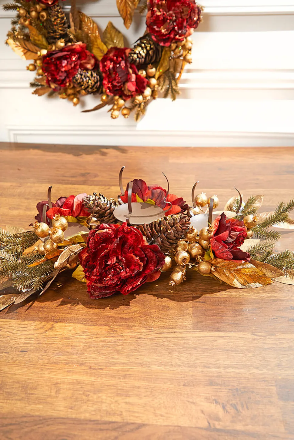 24" Burgundy/Gold Three Peony Laurel