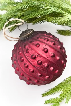 4" Burgundy Hobnail Glass Ball Ornament