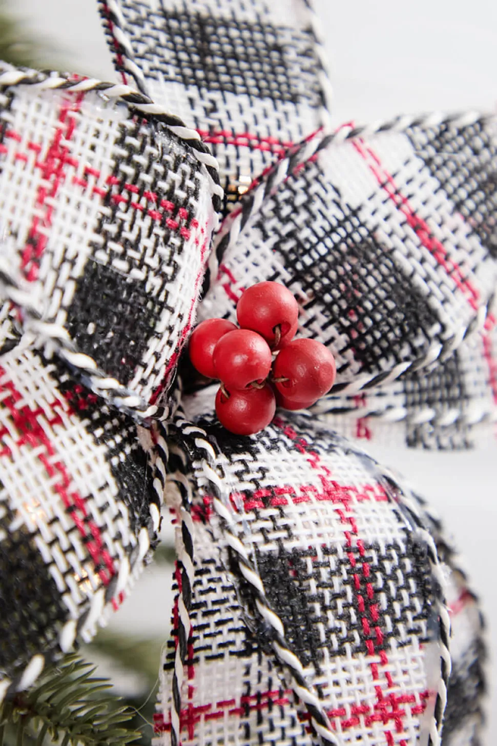 24" Burlap Plaid Poinsettia Stem