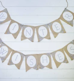 Burlap Winter Wishes Banner - Set of 2
