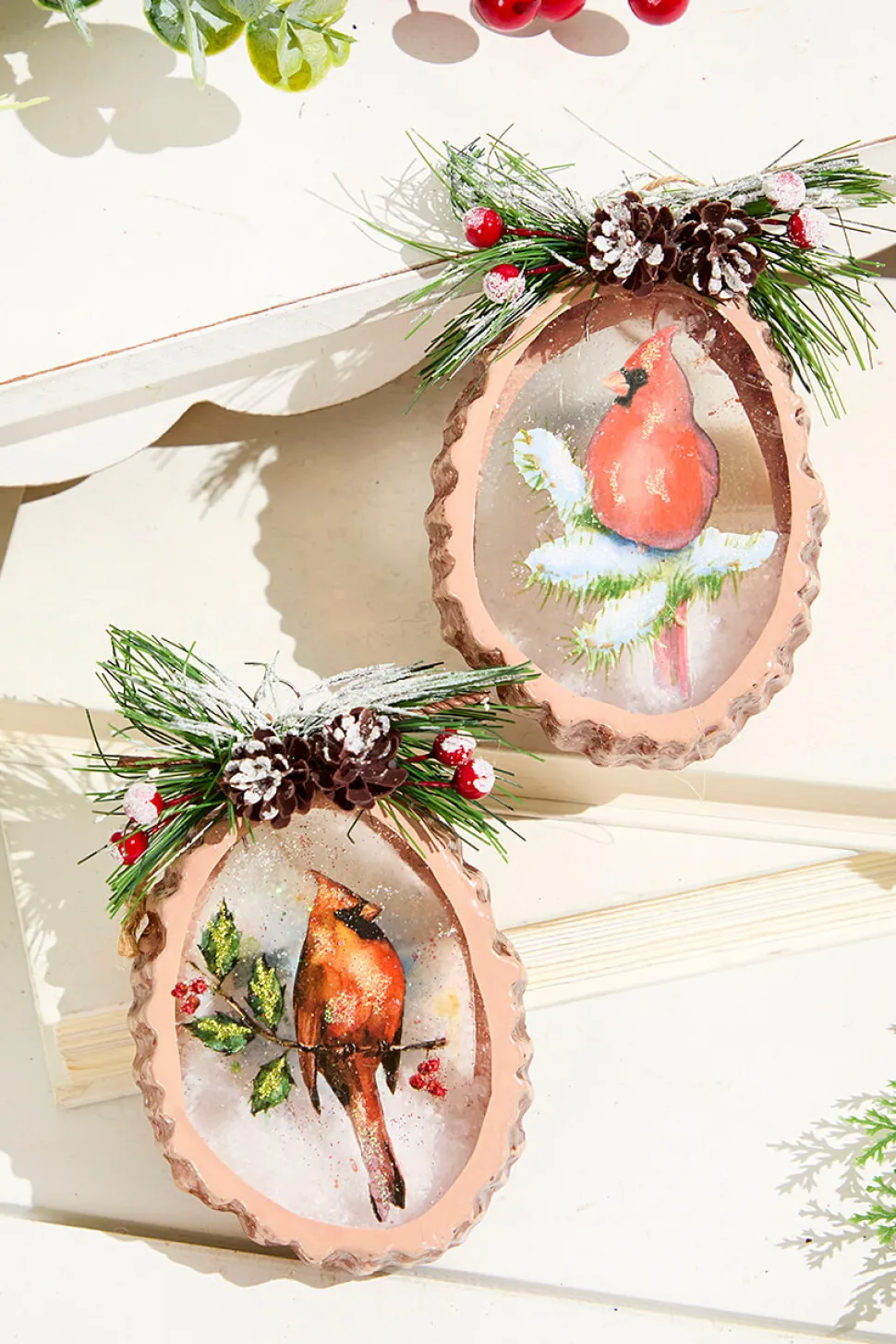 5" Cardinal Disc Glass Ornament