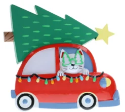 Cat In Christmas Car Personalizable Ornament