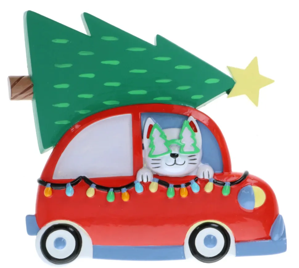 Cat In Christmas Car Personalizable Ornament