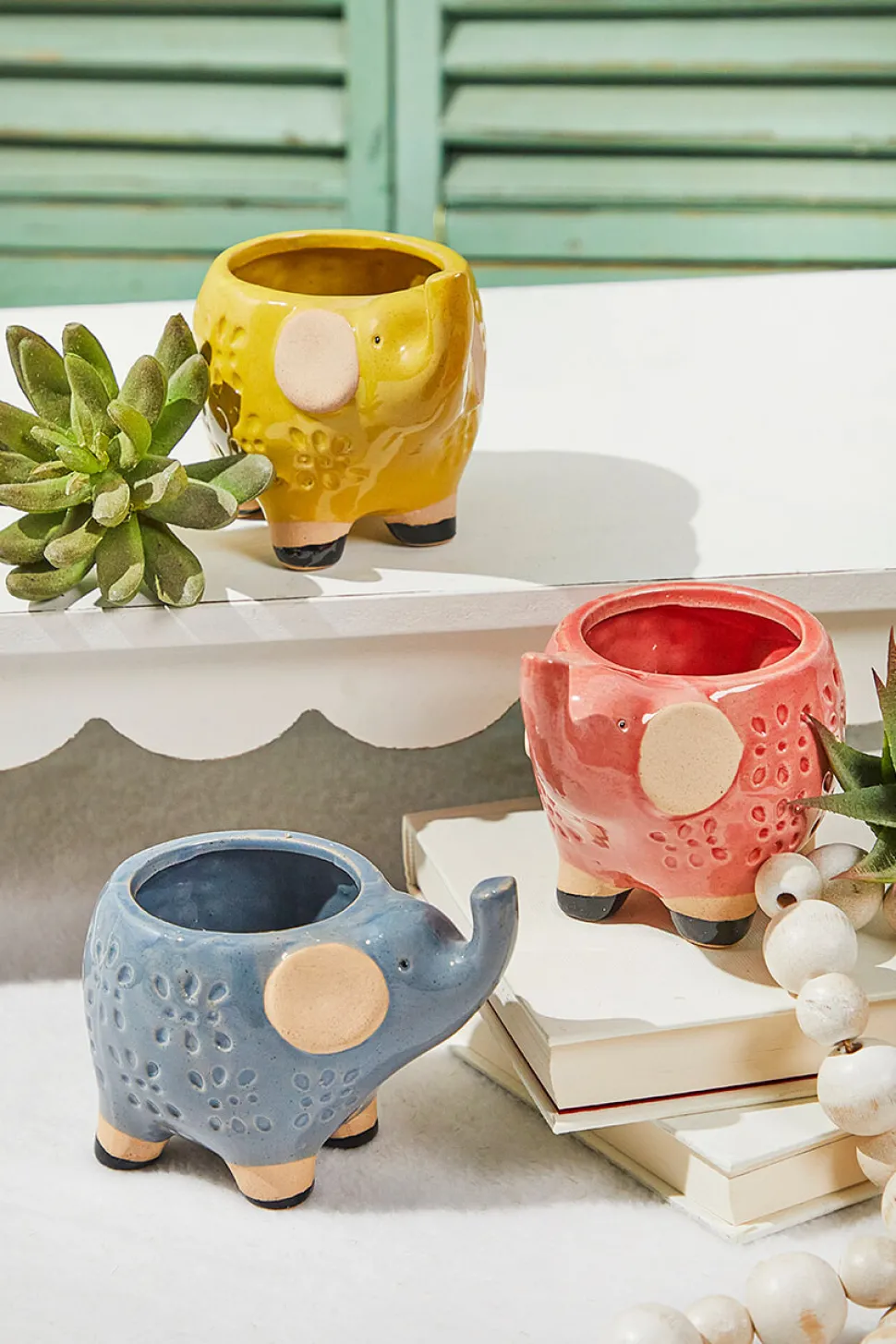 5" Ceramic Elephant Planter Set of 3