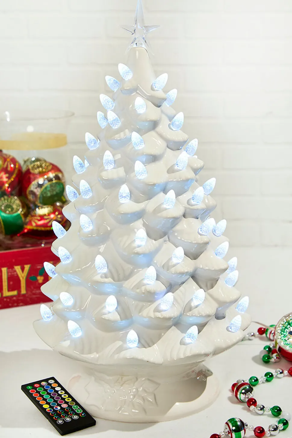 24" Ceramic Nostalgic RGB Tree - White
