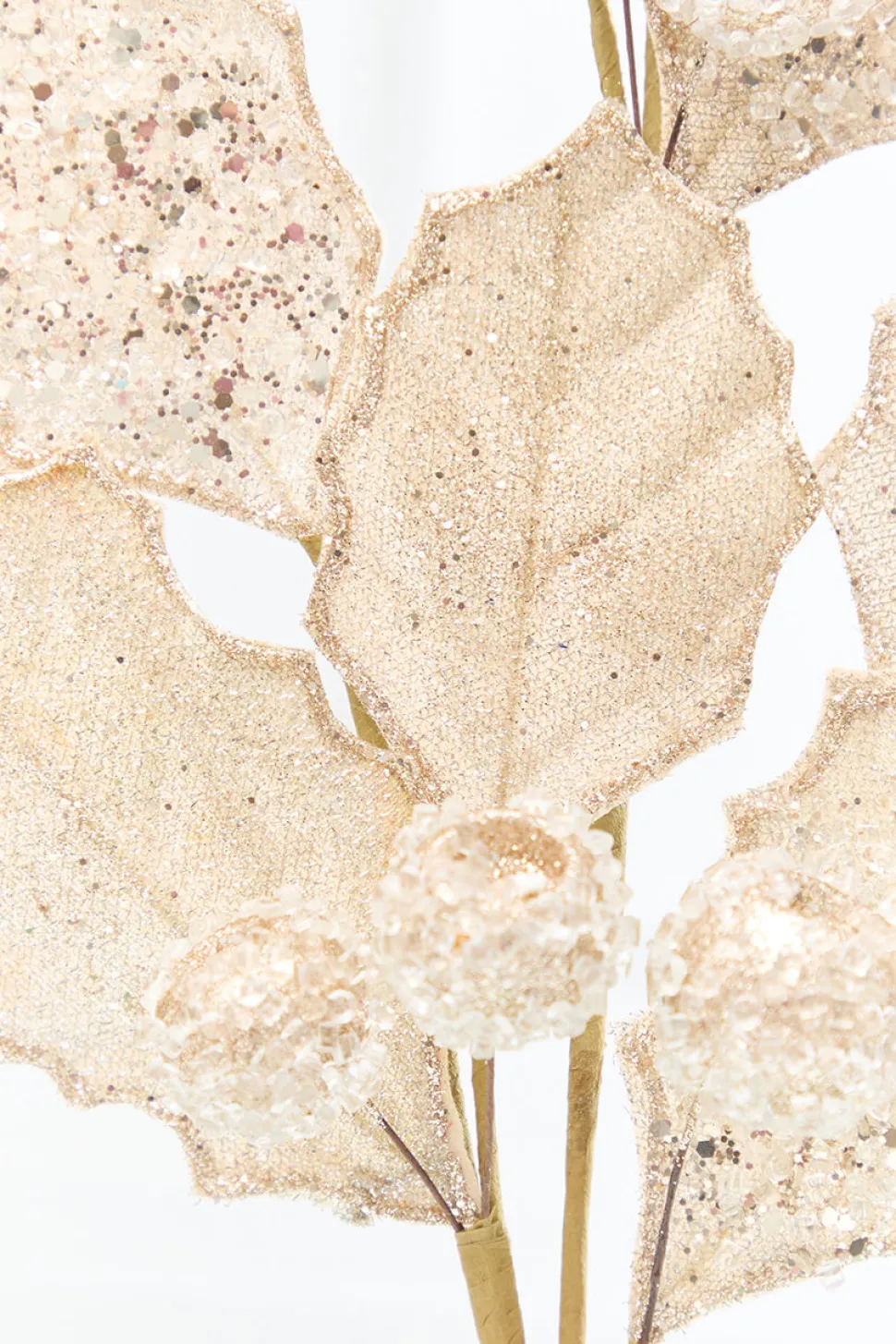 27" Champagne Glitter Berry Leaf Spray