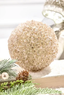 4" Champagne Glittered Iced Ball Ornament