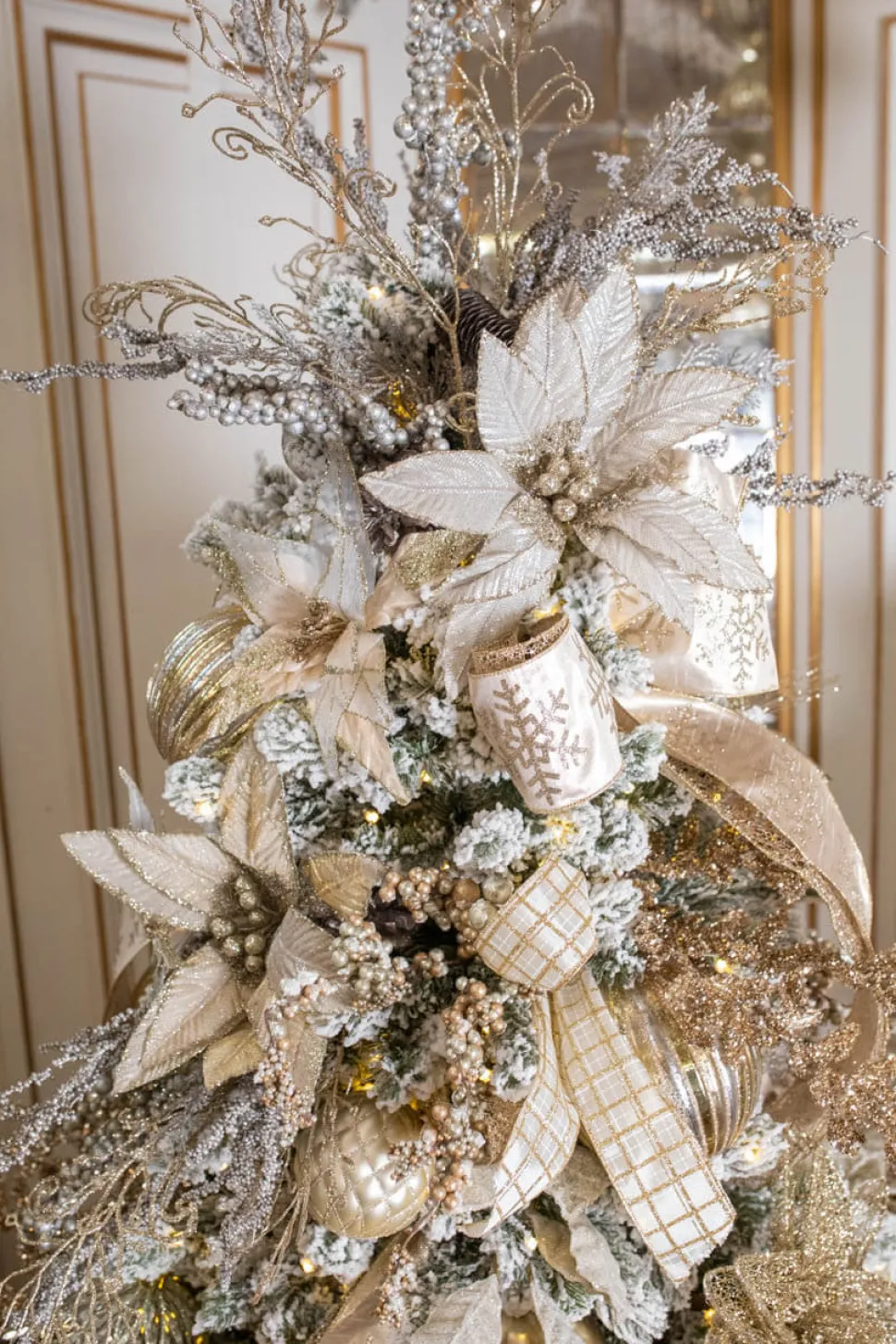 34" Champagne Glitter Lace Leaf Spray