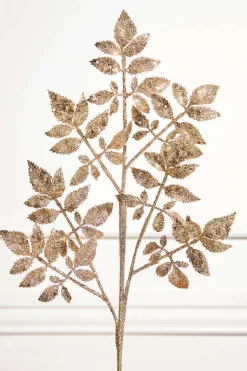 28" Champagne Glitter Leaf Spray