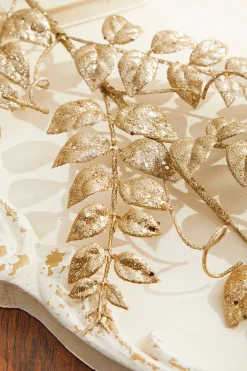 35” Champagne Glitter Leaf Spray