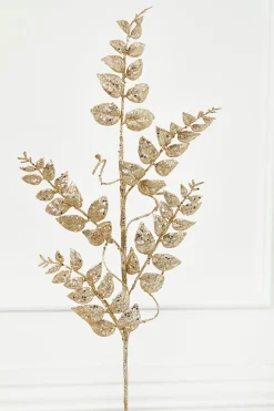 35” Champagne Glitter Leaf Spray