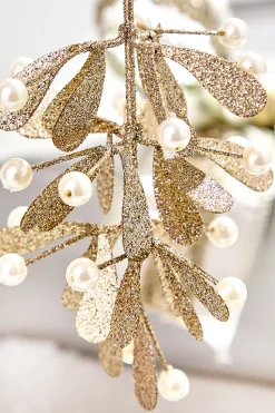7" Champagne Glitter Pearl Mistletoe Ornament
