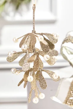 7" Champagne Glitter Pearl Mistletoe Ornament