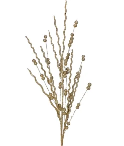 37” Champagne Glitter Sequin Curly Willow Ball Christmas Spray