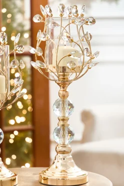 19.3" Champagne Jeweled Candle Holder