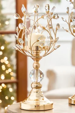 16.5" Champagne Jeweled Candle Holder