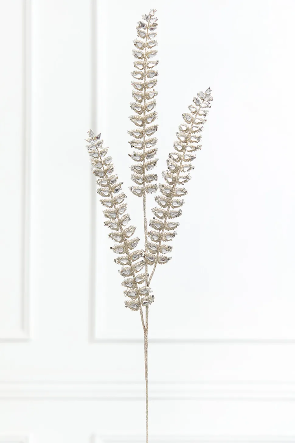 34.5” Champagne Jeweled Glitter Fern Spray