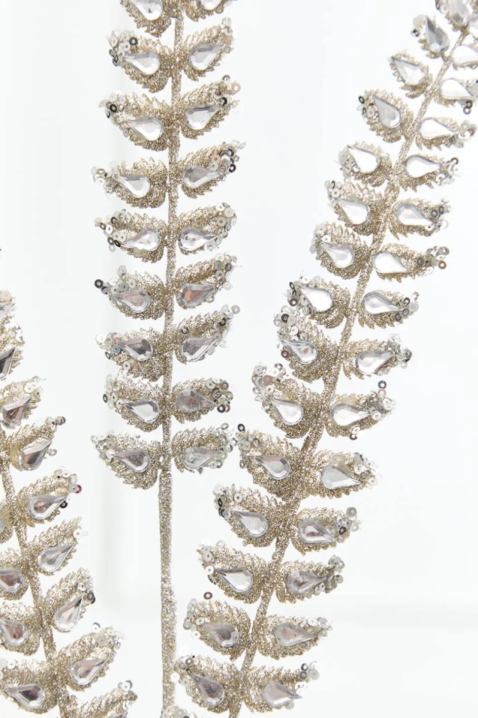 34.5” Champagne Jeweled Glitter Fern Spray