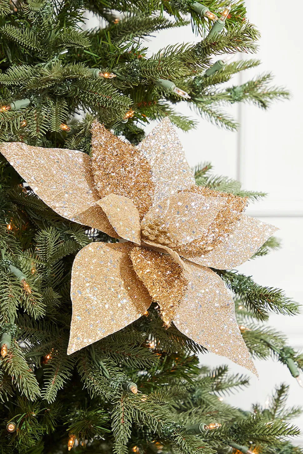 19" Champagne Metallic Poinsettia Stem