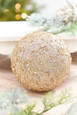 6" Champagne Sequin Glitter Ball Ornament