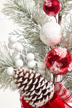 30" Christmas Ball Berry Cedar Spray- Red & White