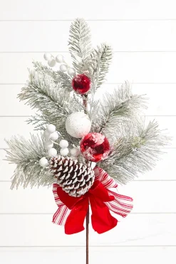 30" Christmas Ball Berry Cedar Spray- Red & White