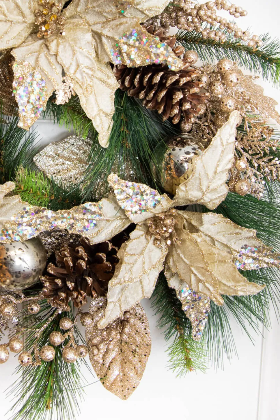 18” Christmas Poinsettia & Pine Wreath