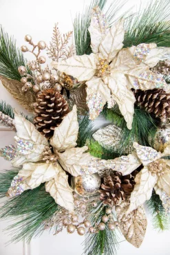 18” Christmas Poinsettia & Pine Wreath