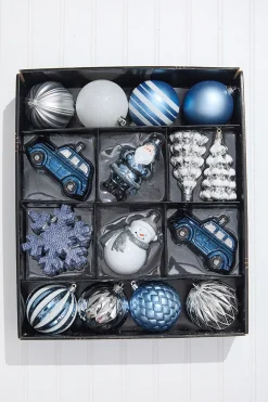 Christmas Shatterproof 25 Piece Assortment - Silver, Blue