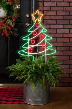 44" Christmas Tree Lit Neon Metal Yard Stake