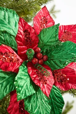 22" Classic Christmas Velvet Poinsettia Stem