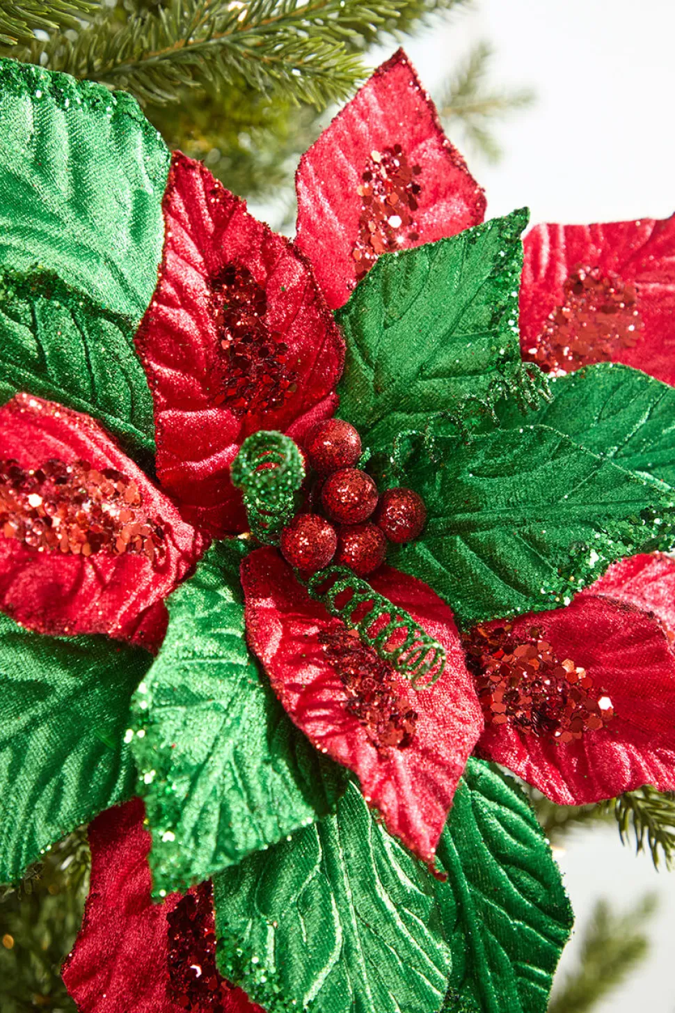 22" Classic Christmas Velvet Poinsettia Stem