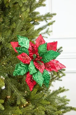 22" Classic Christmas Velvet Poinsettia Stem