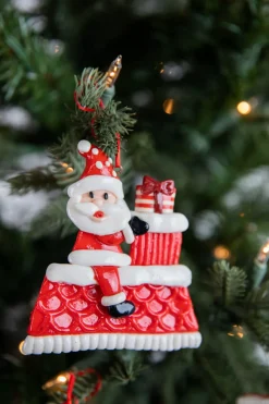 4” Clay Santa on Rooftop Ornament