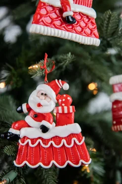 4” Clay Santa on Rooftop Ornament