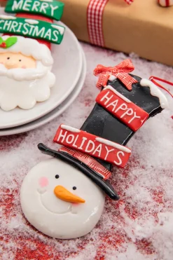5.75” Clay Santa/Snowman Christmas Ornament