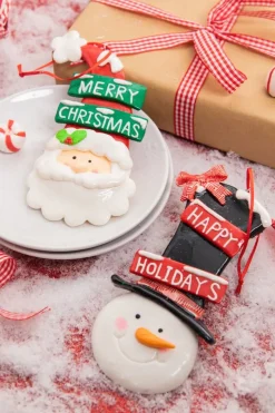 5.75” Clay Santa/Snowman Christmas Ornament