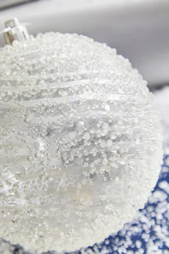 4” Clear White Swirl Iced Ball Ornament