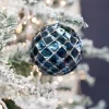 12 CM Blue Chrome Honeycombed Ball Ornament