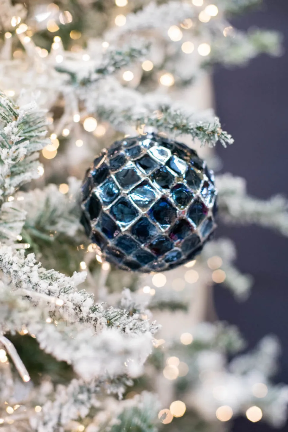 12 CM Blue Chrome Honeycombed Ball Ornament