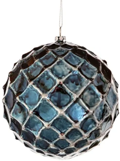 12 CM Blue Chrome Honeycombed Ball Ornament